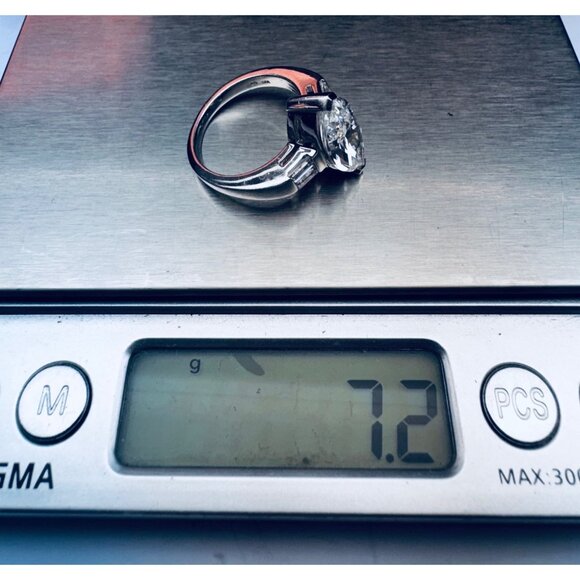 Sterling Silver 925 Marquise Cut CZ Ring Size 7 Art Deco Estate Statement - Picture 11 of 12